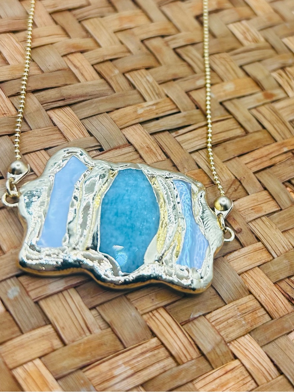 Gold-Plated freshwater pearl gemstone Agate Pendant Necklace - Women Jewelry